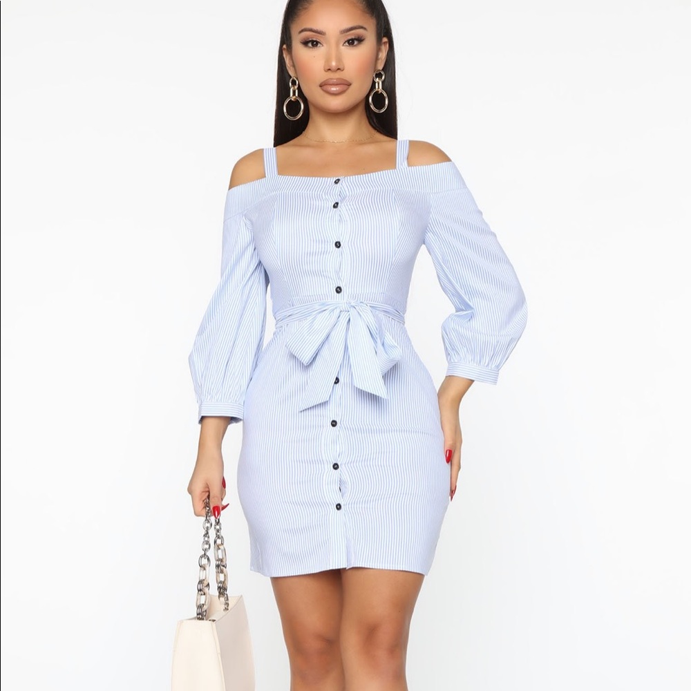 Off Shoulder Button up Shirt Dress